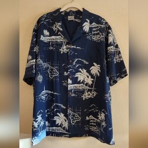 Royal Creations Hawaiian Shirt  Hawaii Islands Blue White Islands Map XXXL